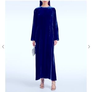 VINTAGE Talbots | Blue Velvet Maxi Gown Long Sleeve Slit | Women's Size Medium